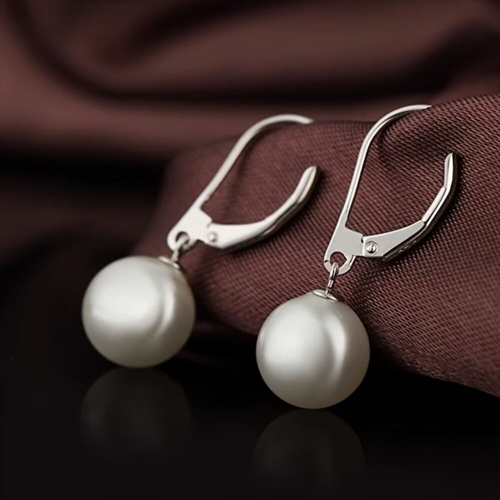 925 Sterling Silver White Pearl Drop Earrings Dangle Gemstone Pendant Charm New